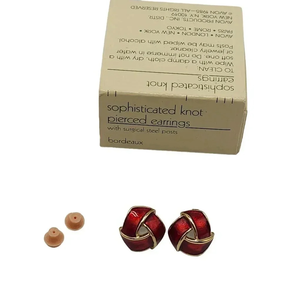 Avon 1985 Red Sophisticated Knot Pierced Earrings Vintage
